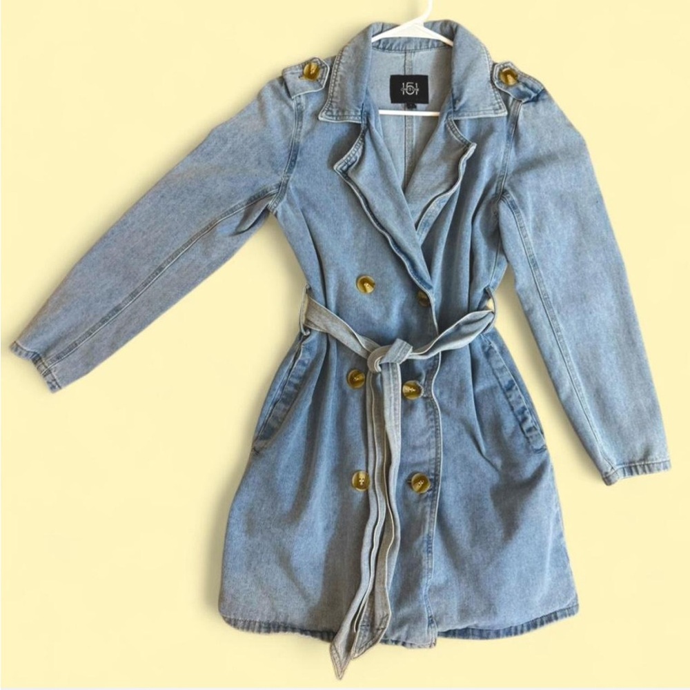 one 5 one Light Blue Denim Trench Coat